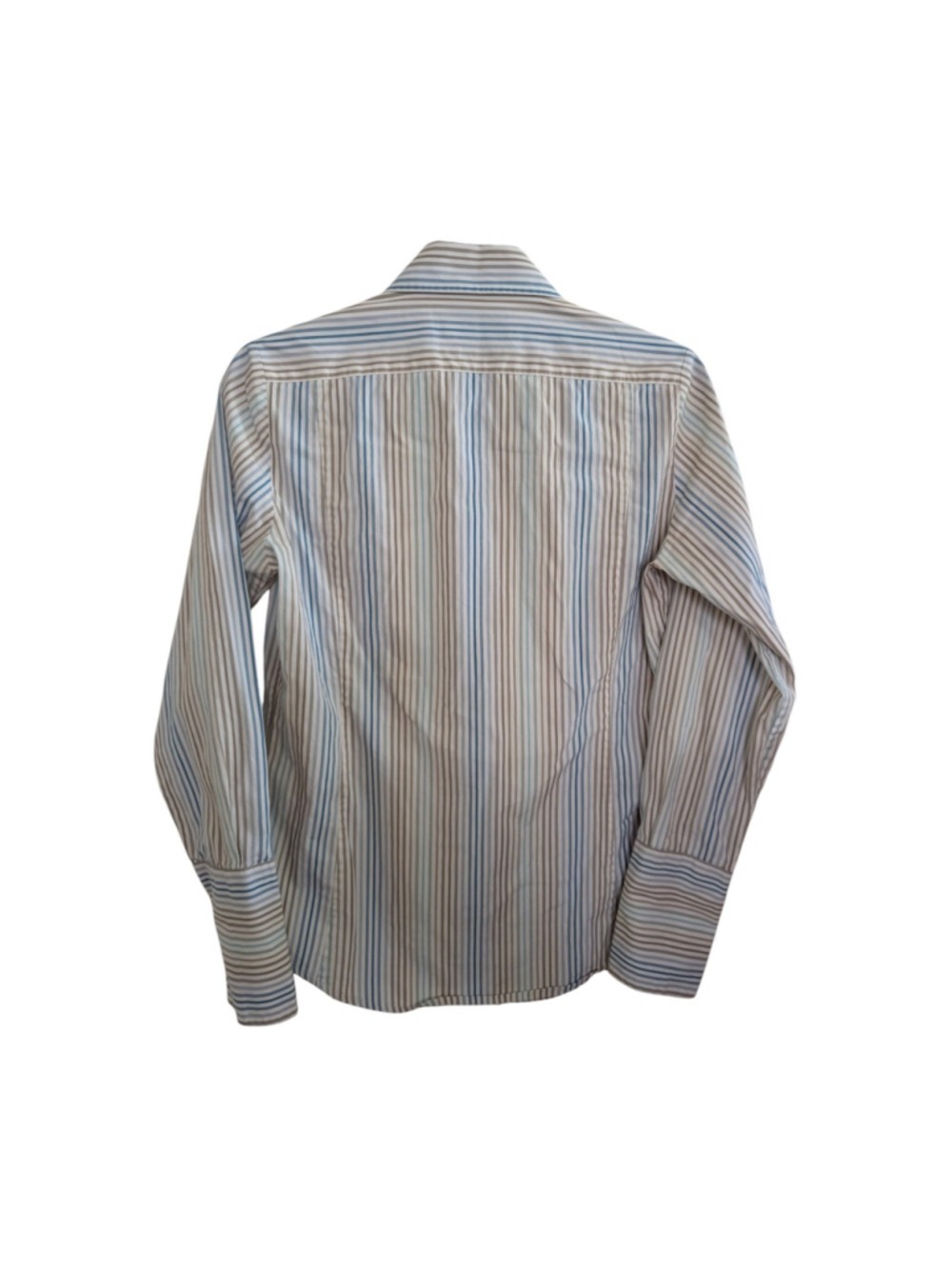 Faconnable Women's Cotton Button Up Shirt White Blue Brown Stripes Size 4 - Picture 3 of 12